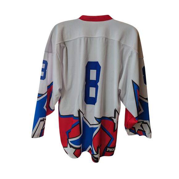 Projoy Hockey Jersey #8 Adult Large White Red Blue Stars Graphic Canada Vintage - Picture 13 of 16